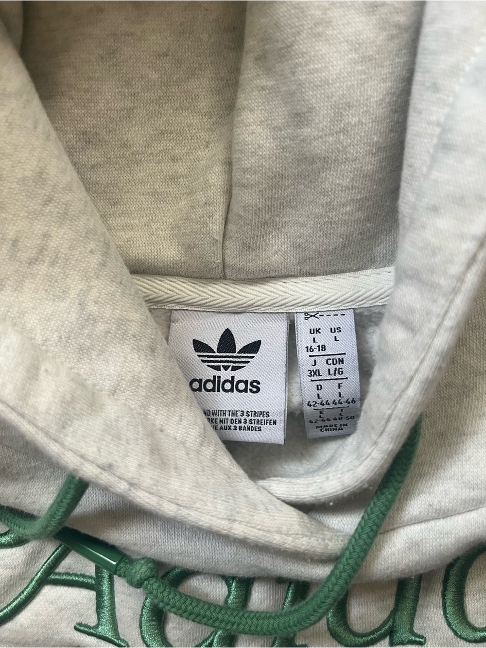 adidas originals Gray Hoodie with Green Logo and Trim - Athletics Club Pullover - Picture 3 of 4